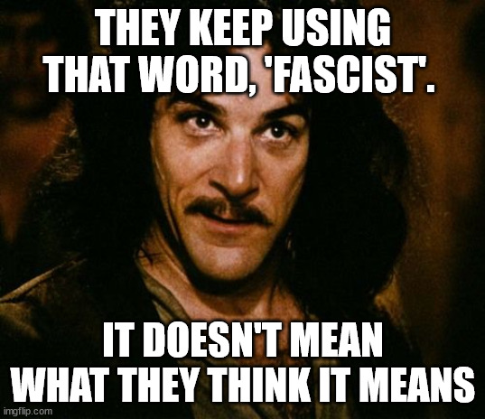 You keep using that word | THEY KEEP USING THAT WORD, 'FASCIST'. IT DOESN'T MEAN WHAT THEY THINK IT MEANS | image tagged in you keep using that word | made w/ Imgflip meme maker