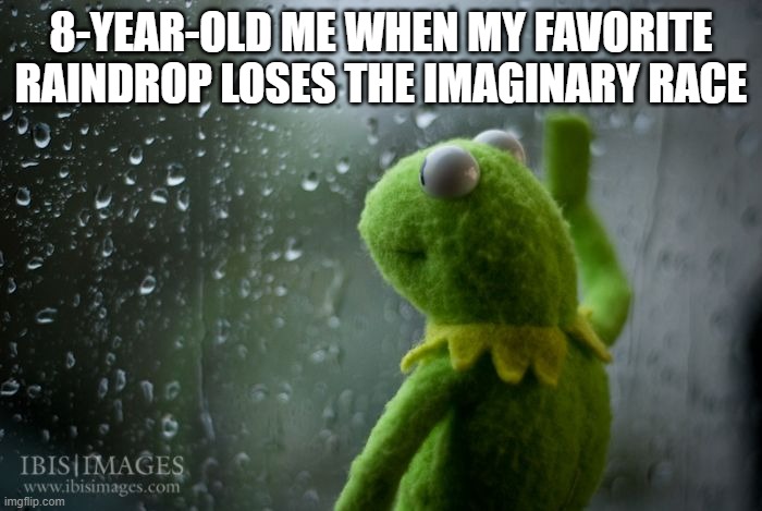 the perfect template | 8-YEAR-OLD ME WHEN MY FAVORITE RAINDROP LOSES THE IMAGINARY RACE | image tagged in kermit window,nostalgia | made w/ Imgflip meme maker