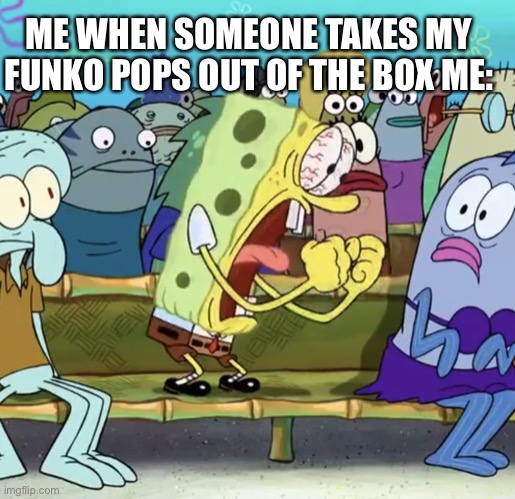 Funko | ME WHEN SOMEONE TAKES MY FUNKO POPS OUT OF THE BOX ME: | image tagged in spongebob yelling | made w/ Imgflip meme maker