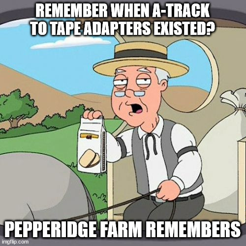 Nothing to see here | REMEMBER WHEN A-TRACK TO TAPE ADAPTERS EXISTED? PEPPERIDGE FARM REMEMBERS | image tagged in memes,pepperidge farm remembers | made w/ Imgflip meme maker