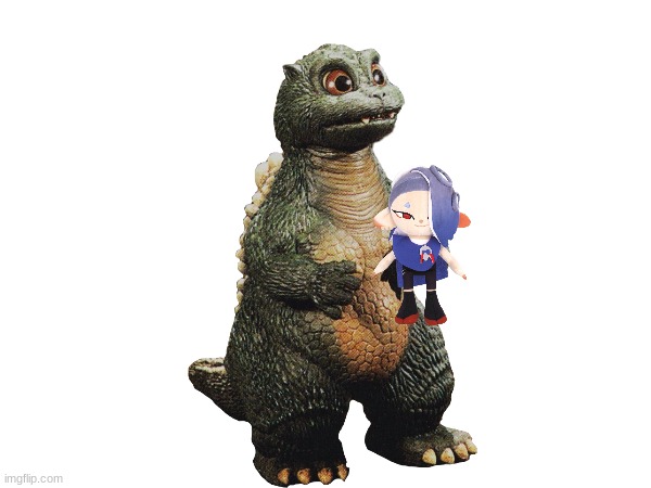 Little Godzilla holding a Shiver plushie | made w/ Imgflip meme maker