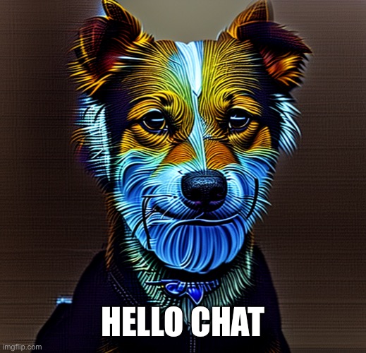 Suited dog | HELLO CHAT | image tagged in suited dog | made w/ Imgflip meme maker