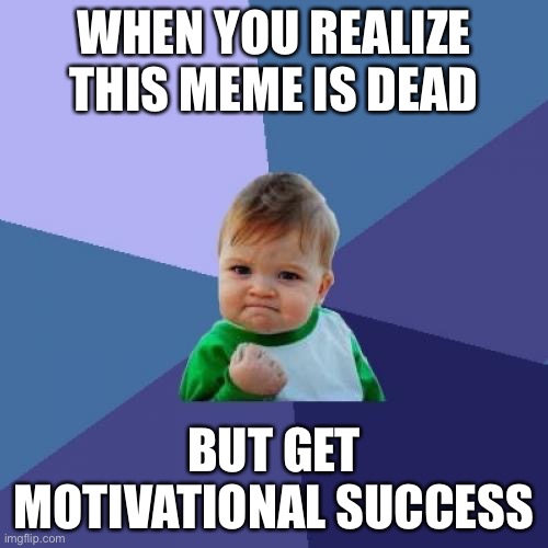Dead meme | WHEN YOU REALIZE THIS MEME IS DEAD; BUT GET MOTIVATIONAL SUCCESS | image tagged in memes,success kid | made w/ Imgflip meme maker