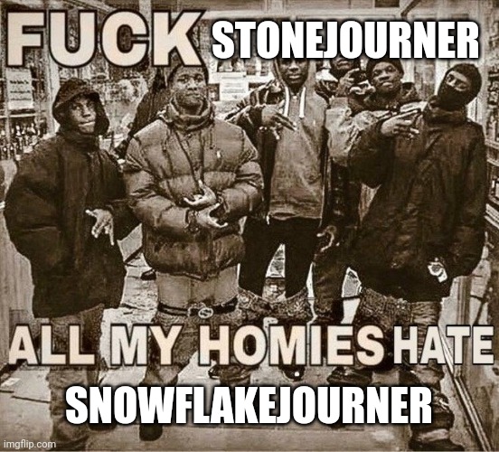 All My Homies Hate | STONEJOURNER SNOWFLAKEJOURNER | image tagged in all my homies hate | made w/ Imgflip meme maker