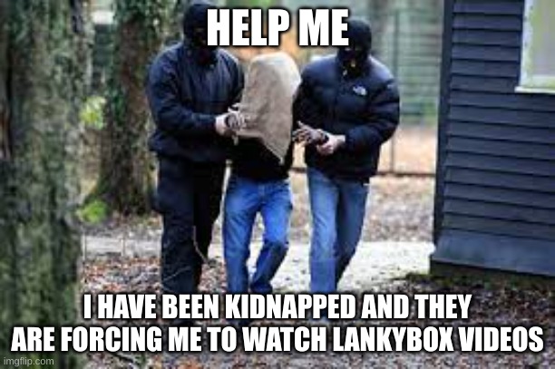 Kidnapping | HELP ME; I HAVE BEEN KIDNAPPED AND THEY ARE FORCING ME TO WATCH LANKYBOX VIDEOS | image tagged in kidnapping | made w/ Imgflip meme maker