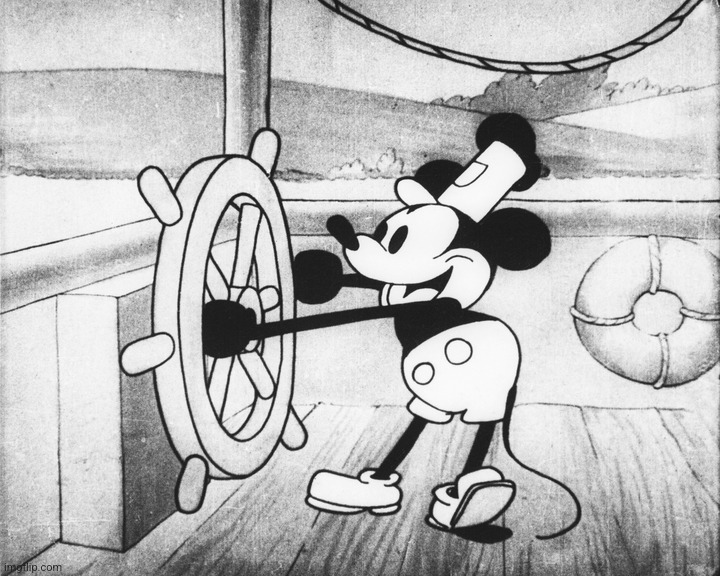 Copyright-free, but not trademark-free | image tagged in steamboat willie | made w/ Imgflip meme maker