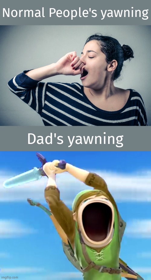 Dad, pls chill your yawning. XD | Normal People's yawning; Dad's yawning | image tagged in yawn,memes,funny,dad | made w/ Imgflip meme maker