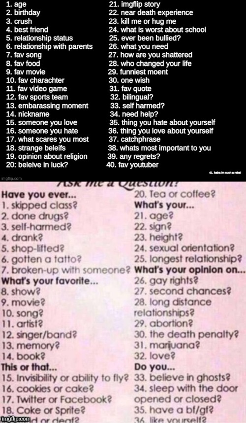 Pick a number + ask me a question - Imgflip