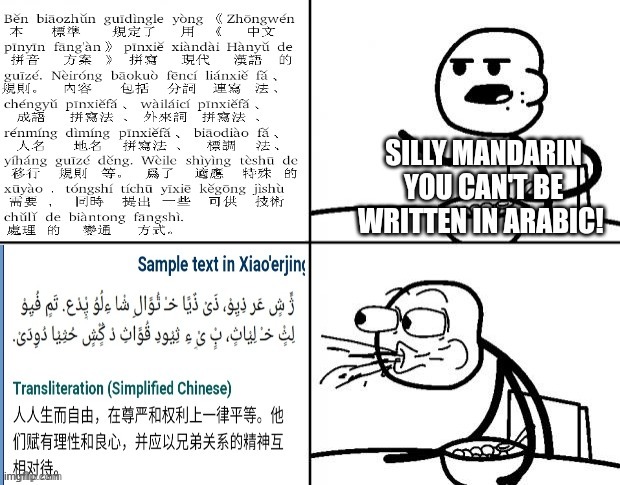 Xiao'erjing, Voila! | image tagged in china,arab,arabic,writing,language,cereal | made w/ Imgflip meme maker