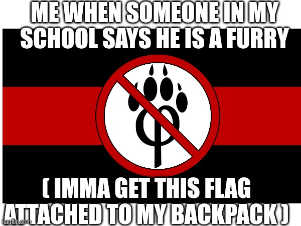 ME WHEN SOMEONE IN MY SCHOOL SAYS HE IS A FURRY ( IMMA GET THIS FLAG ATTACHED TO MY BACKPACK ) | made w/ Imgflip meme maker