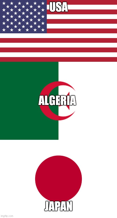 good flag | USA; ALGERIA; JAPAN | image tagged in flag of usa,algeria,japan | made w/ Imgflip meme maker
