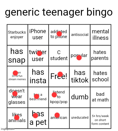 Tut | image tagged in generic teenager bingo | made w/ Imgflip meme maker