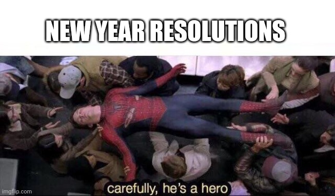 Carefully he's a hero | NEW YEAR RESOLUTIONS | image tagged in carefully he's a hero | made w/ Imgflip meme maker