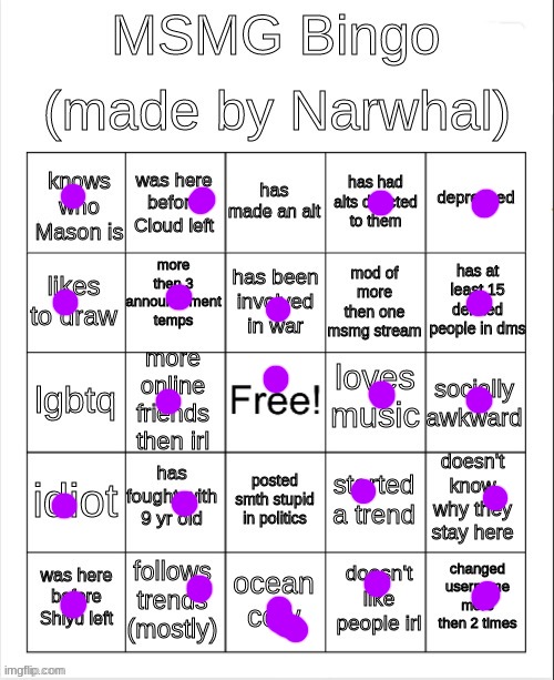 msmg bingo | image tagged in msmg bingo | made w/ Imgflip meme maker