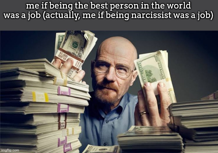 Breaking bad money | me if being the best person in the world was a job (actually, me if being narcissist was a job) | image tagged in breaking bad money | made w/ Imgflip meme maker