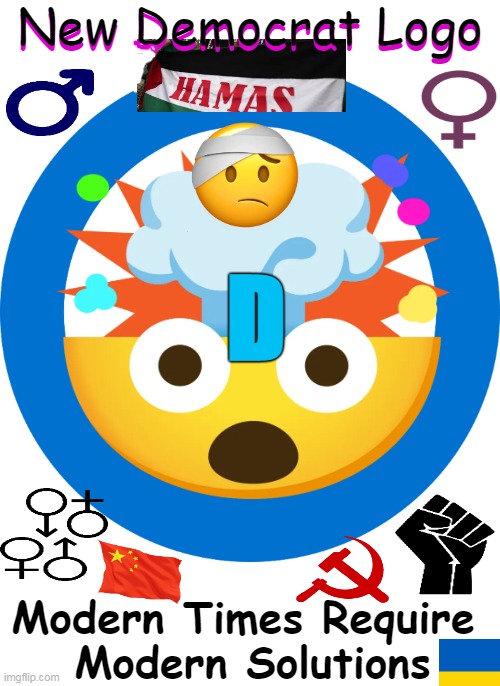 The More Inclusive & Diverse Democrat Socialist Party | New Democrat Logo; New Democrat Logo; D; Modern Times Require 
Modern Solutions | image tagged in politics,democrat party,logo,symbol,diversity,political humor | made w/ Imgflip meme maker