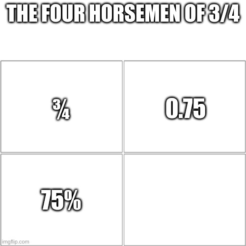 The 4 horsemen of | THE FOUR HORSEMEN OF 3/4; ¾; 0.75; 75% | image tagged in the 4 horsemen of | made w/ Imgflip meme maker