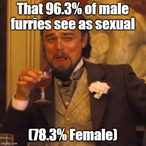 Laughing Leo Meme | That 96.3% of male furries see as sexual (78.3% Female) | image tagged in memes,laughing leo | made w/ Imgflip meme maker