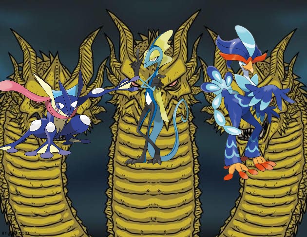 Greninja,Inteleon and Quaquaval are the best water-type starter Final evolutions! | image tagged in three-headed serious dragon,pokemon | made w/ Imgflip meme maker