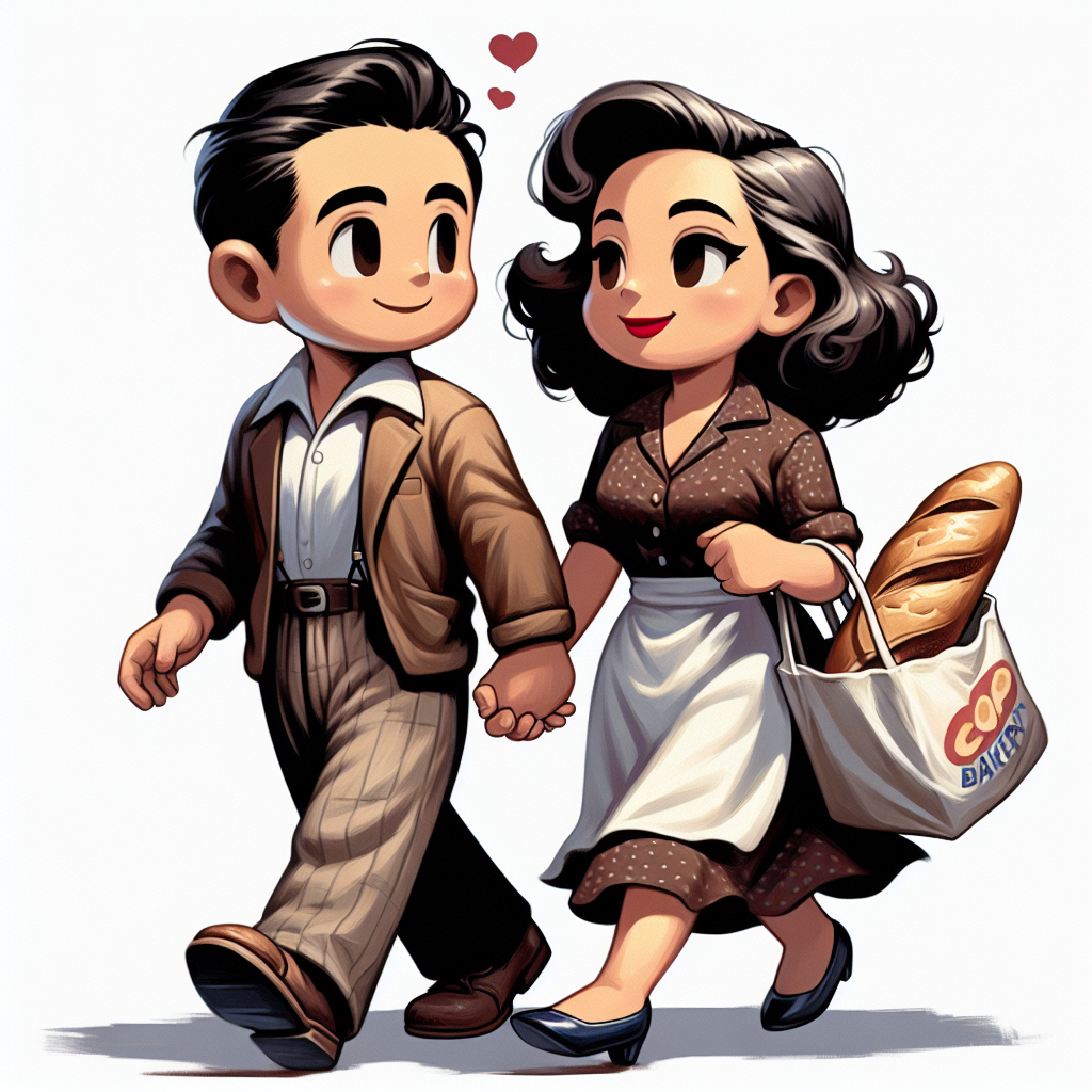 cute couple walking with a bag of bread Blank Meme Template