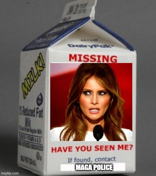 Looking For Melania | MAGA POLICE | image tagged in milk carton | made w/ Imgflip meme maker