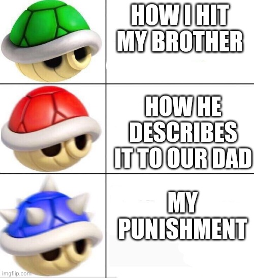 My brother is so delicate | HOW I HIT MY BROTHER; HOW HE DESCRIBES IT TO OUR DAD; MY PUNISHMENT | image tagged in brother,dad,violence,why are you reading the tags | made w/ Imgflip meme maker