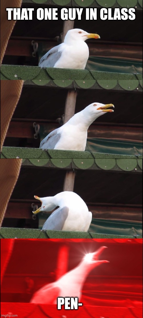 Inhaling Seagull | THAT ONE GUY IN CLASS; PEN- | image tagged in memes,inhaling seagull | made w/ Imgflip meme maker