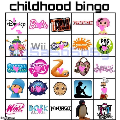 everything except the penguin i knew abt i just wasnt allowed to even go near those things (1/2 on disney bc no disney channel a | image tagged in childhood bingo | made w/ Imgflip meme maker