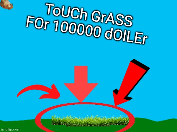 It may be cringe but do it anyway | ToUCh GrASS FOr 100000 dOlLEr | image tagged in touch grass | made w/ Imgflip meme maker