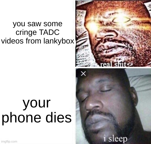 i sleep reverse | you saw some cringe TADC videos from lankybox; your phone dies | image tagged in i sleep reverse | made w/ Imgflip meme maker