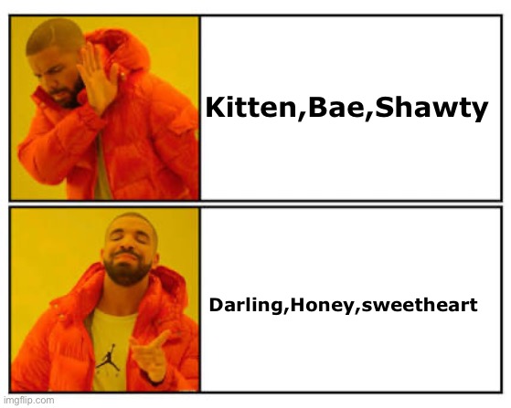 Call me darling | Kitten,Bae,Shawty; Darling,Honey,sweetheart | image tagged in no - yes,relationships,relatable memes | made w/ Imgflip meme maker
