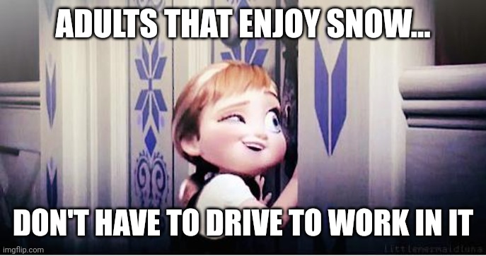 Do You Wanna Build A Snowman | ADULTS THAT ENJOY SNOW... DON'T HAVE TO DRIVE TO WORK IN IT | image tagged in do you wanna build a snowman | made w/ Imgflip meme maker