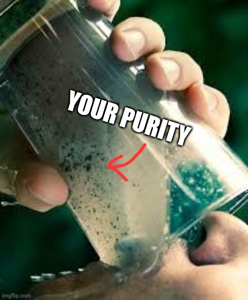 drinking dirty water | YOUR PURITY | image tagged in drinking dirty water | made w/ Imgflip meme maker