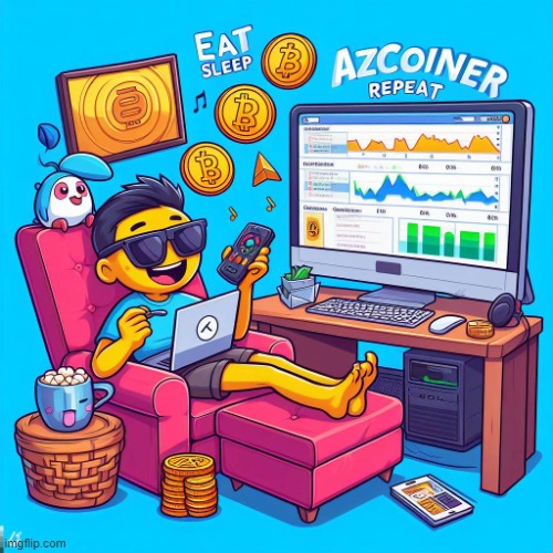 Eat sleep AZCoiner and repeat | image tagged in funny,funny memes,cryptocurrency,crypto,cryptography | made w/ Imgflip meme maker
