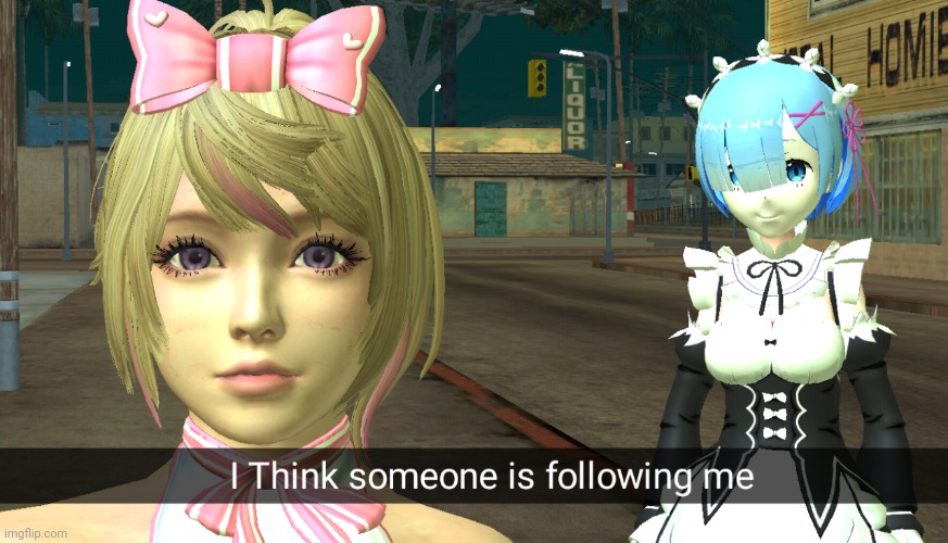 rem looks happy at someones back | image tagged in re zero,anime memes | made w/ Imgflip meme maker