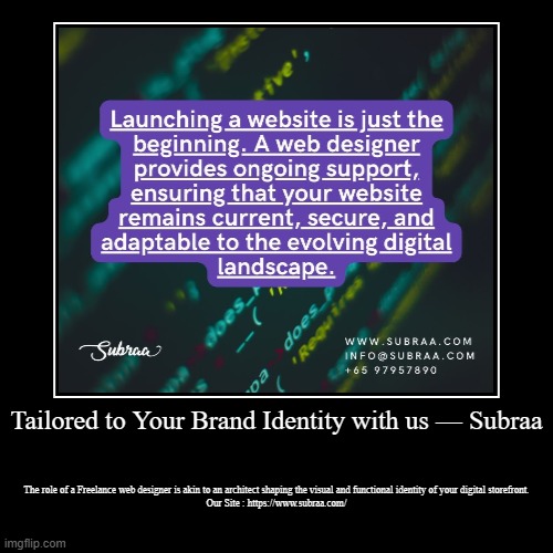 Tailored to Your Brand Identity with us — Subraa | The role of a Freelance web designer is akin to an architect shaping the visual and funct | image tagged in funny,demotivationals | made w/ Imgflip demotivational maker