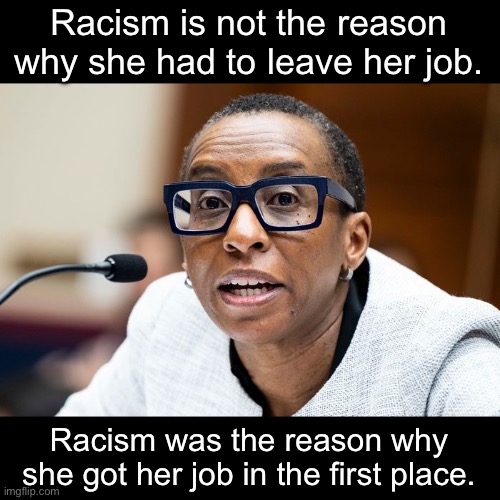 Racism | Racism is not the reason why she had to leave her job. Racism was the reason why she got her job in the first place. | image tagged in racism | made w/ Imgflip meme maker