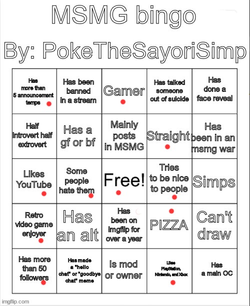 MSMG bingo by poke | image tagged in msmg bingo by poke | made w/ Imgflip meme maker