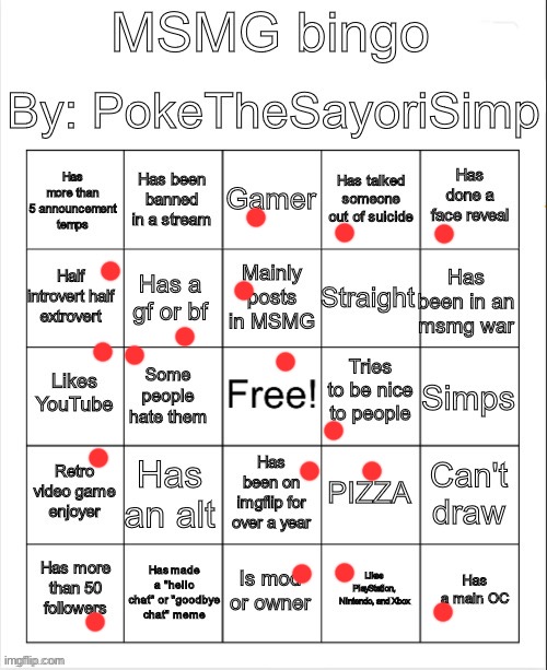 I am bored so I am doing some bingo’s | image tagged in msmg bingo by poke | made w/ Imgflip meme maker
