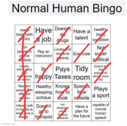 Normal human bingo | image tagged in normal human bingo | made w/ Imgflip meme maker