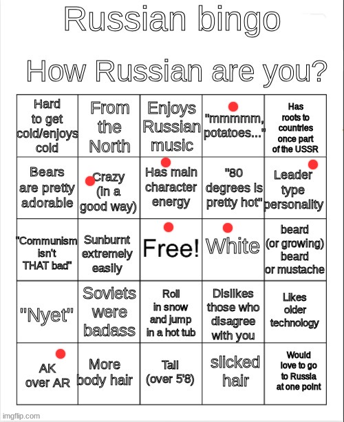 russian bingo | image tagged in russian bingo | made w/ Imgflip meme maker