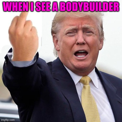 Donald Trump middle finger | WHEN I SEE A BODYBUILDER | image tagged in donald trump middle finger | made w/ Imgflip meme maker