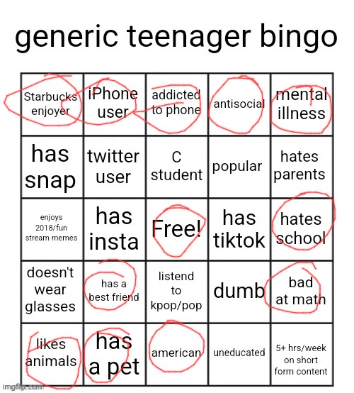 I usually get like A and A- | image tagged in generic teenager bingo | made w/ Imgflip meme maker
