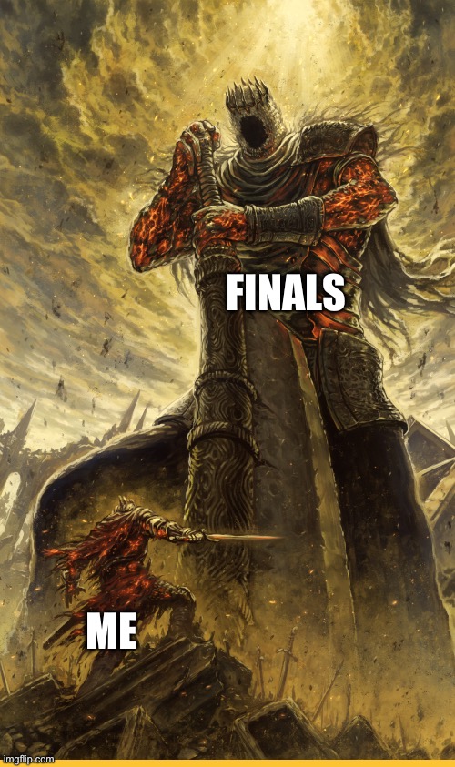 Finals be like | FINALS; ME | image tagged in fantasy painting | made w/ Imgflip meme maker