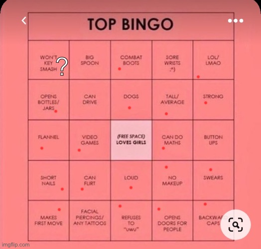 Top bingo | ? | image tagged in top bingo | made w/ Imgflip meme maker