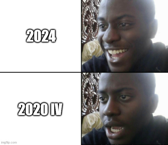 Happy / Shock | 2024; 2020 IV | image tagged in happy / shock | made w/ Imgflip meme maker