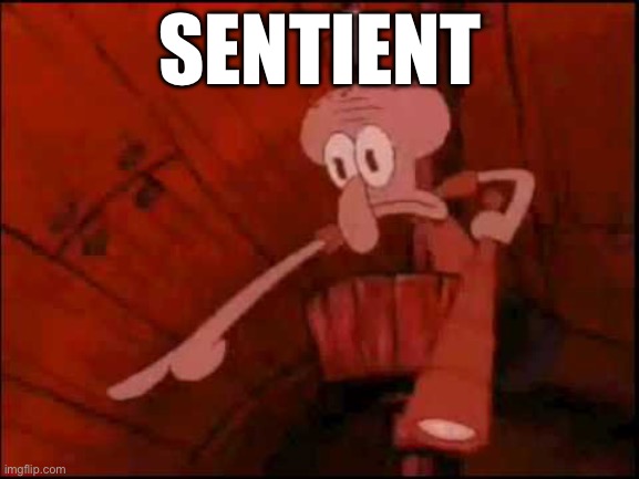 Use this the next time you see an ai generated meme that looks like a human wrote. | SENTIENT | image tagged in squidward pointing | made w/ Imgflip meme maker