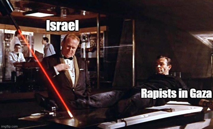 Goldfinger laser | Israel; Rapists in Gaza | image tagged in goldfinger laser | made w/ Imgflip meme maker