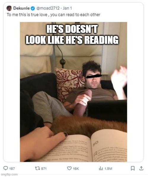 It's Not What You Think....... | HE'S DOESN'T LOOK LIKE HE'S READING | image tagged in optical illusion,sex joke | made w/ Imgflip meme maker