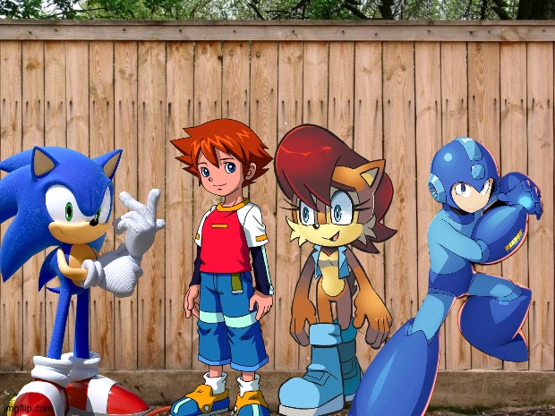 Sonic and Friends having a backyard party | image tagged in fence,sonic the hedgehog,sonic x,megaman,crossover | made w/ Imgflip meme maker